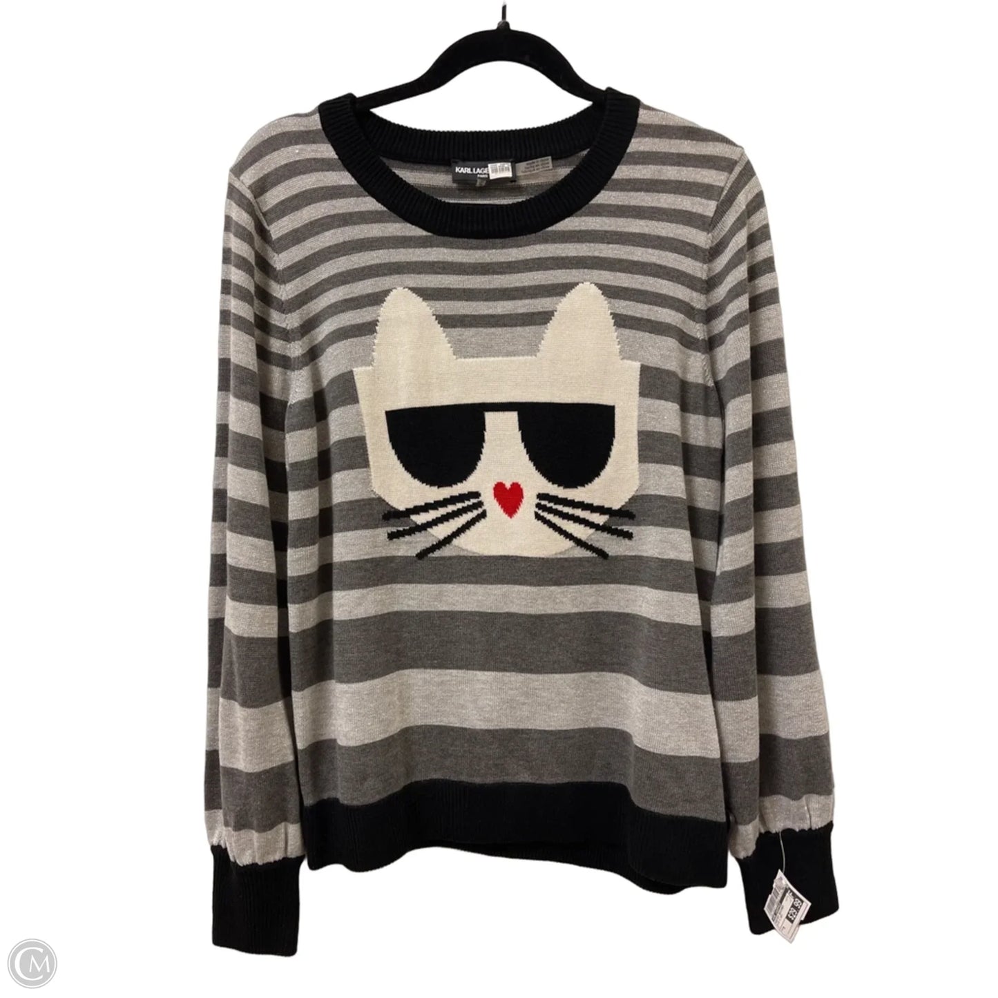 Sweater Designer By Karl Lagerfeld In Black & Grey, Size: M