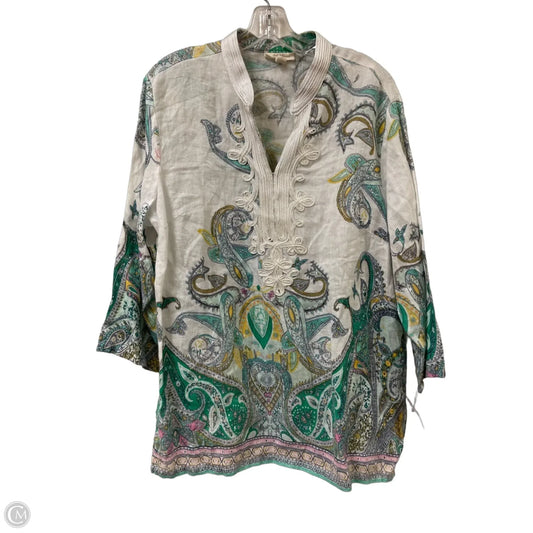 Tunic Long Sleeve By Charter Club In Green & White, Size: Xl
