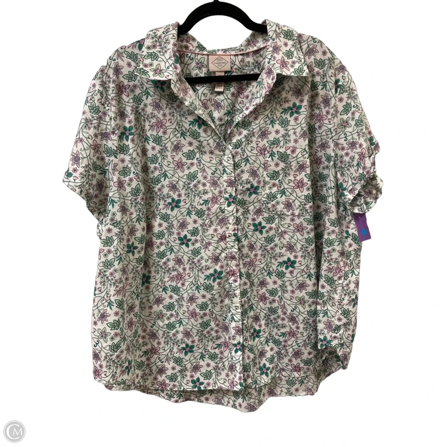 Blouse Short Sleeve By St Johns Bay In Green & Pink, Size: 2x
