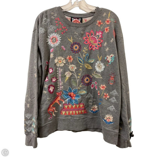 Sweatshirt Designer By Johnny Was In Grey, Size: L
