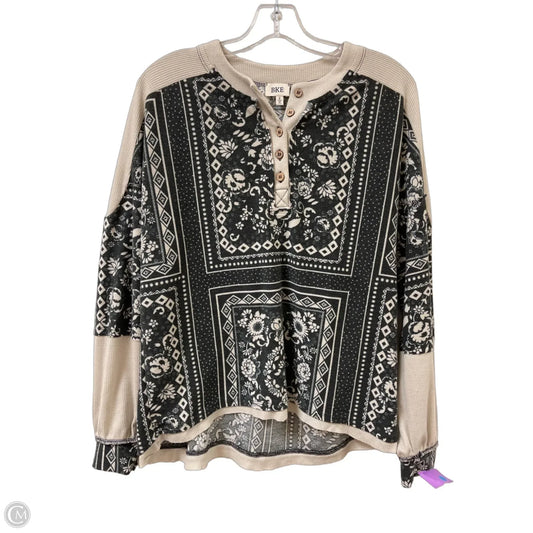 Top Long Sleeve By Bke In Cream & Grey, Size: S