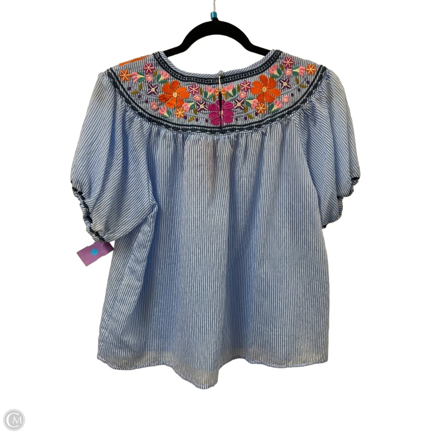Top Short Sleeve By Thml In Blue & White, Size: M