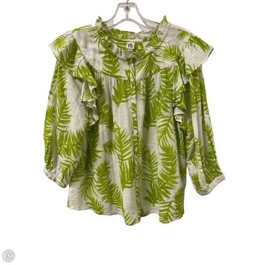 Blouse Long Sleeve By Ivy Jane In Green & White, Size: S