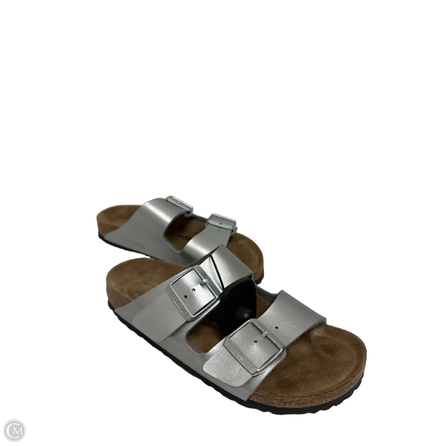 Sandals Flats By Birkenstock In Silver, Size: 6.5
