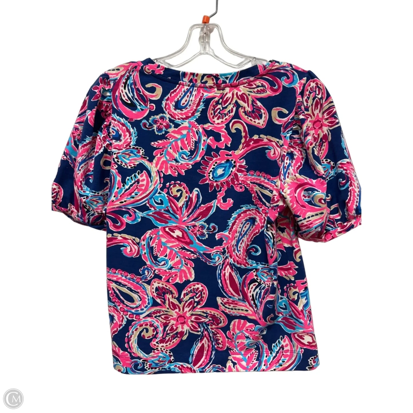 Top Short Sleeve Designer By Lilly Pulitzer In Blue & Pink, Size: S