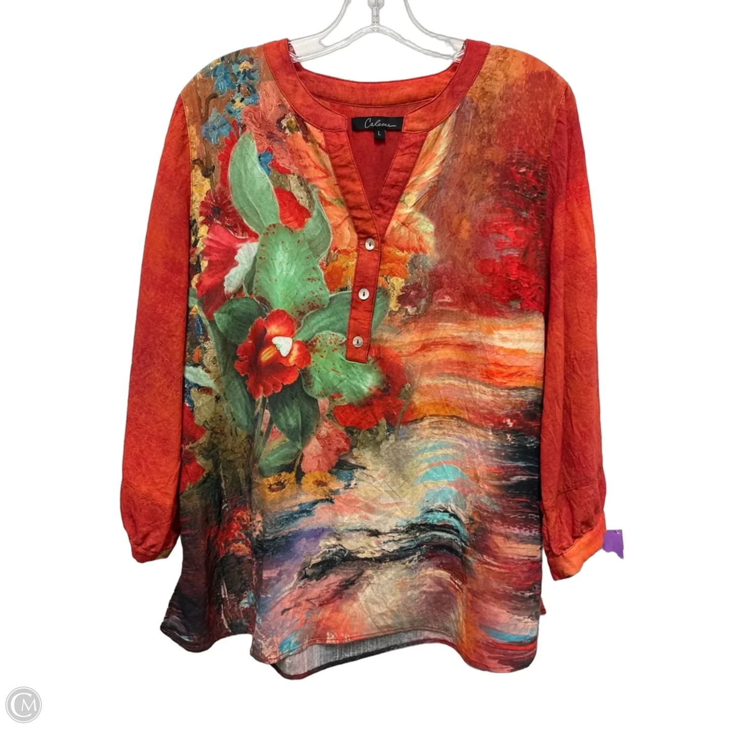 Top Long Sleeve By Calessa In Orange & Red, Size: L