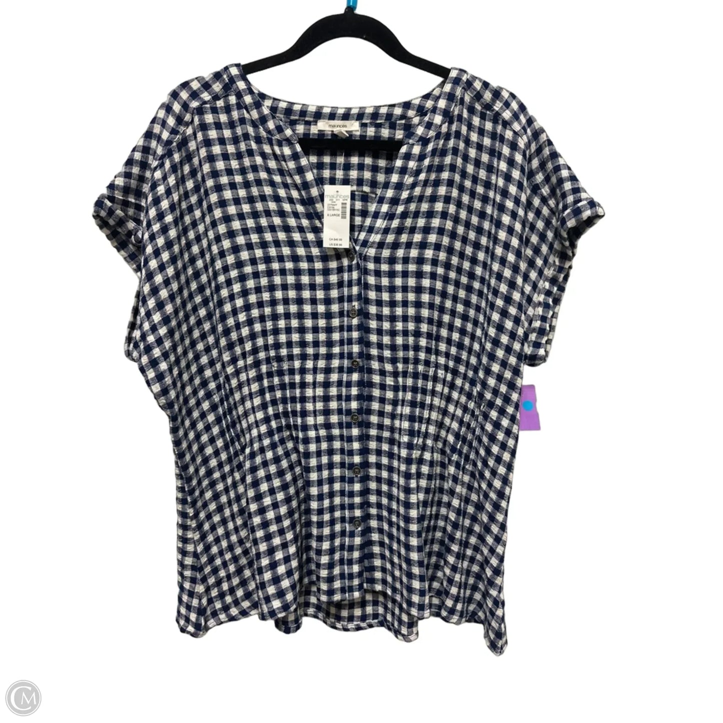 Blouse Short Sleeve By Maurices In Blue & White, Size: Xl