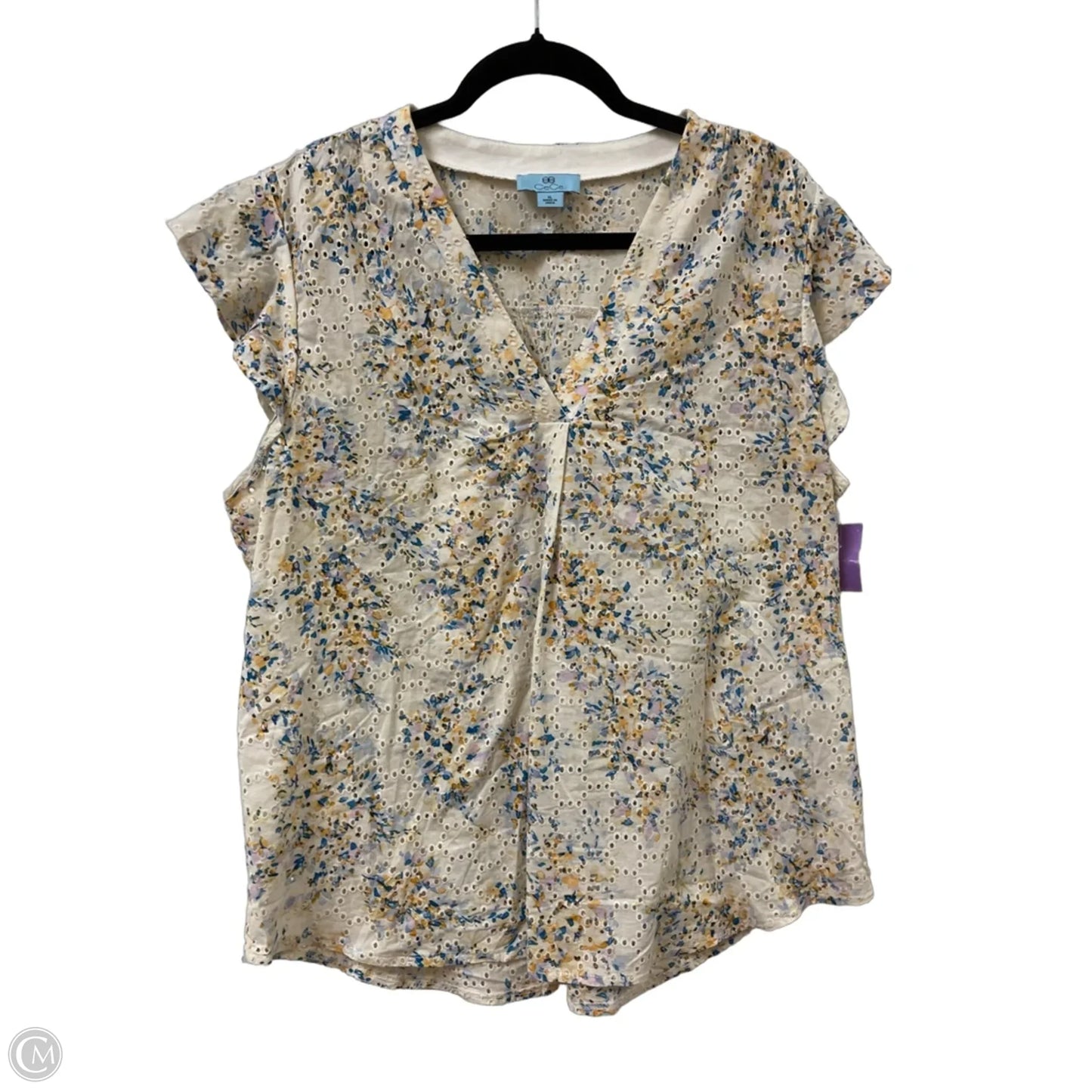 Top Short Sleeve By Cece In Blue & Yellow, Size: Xl