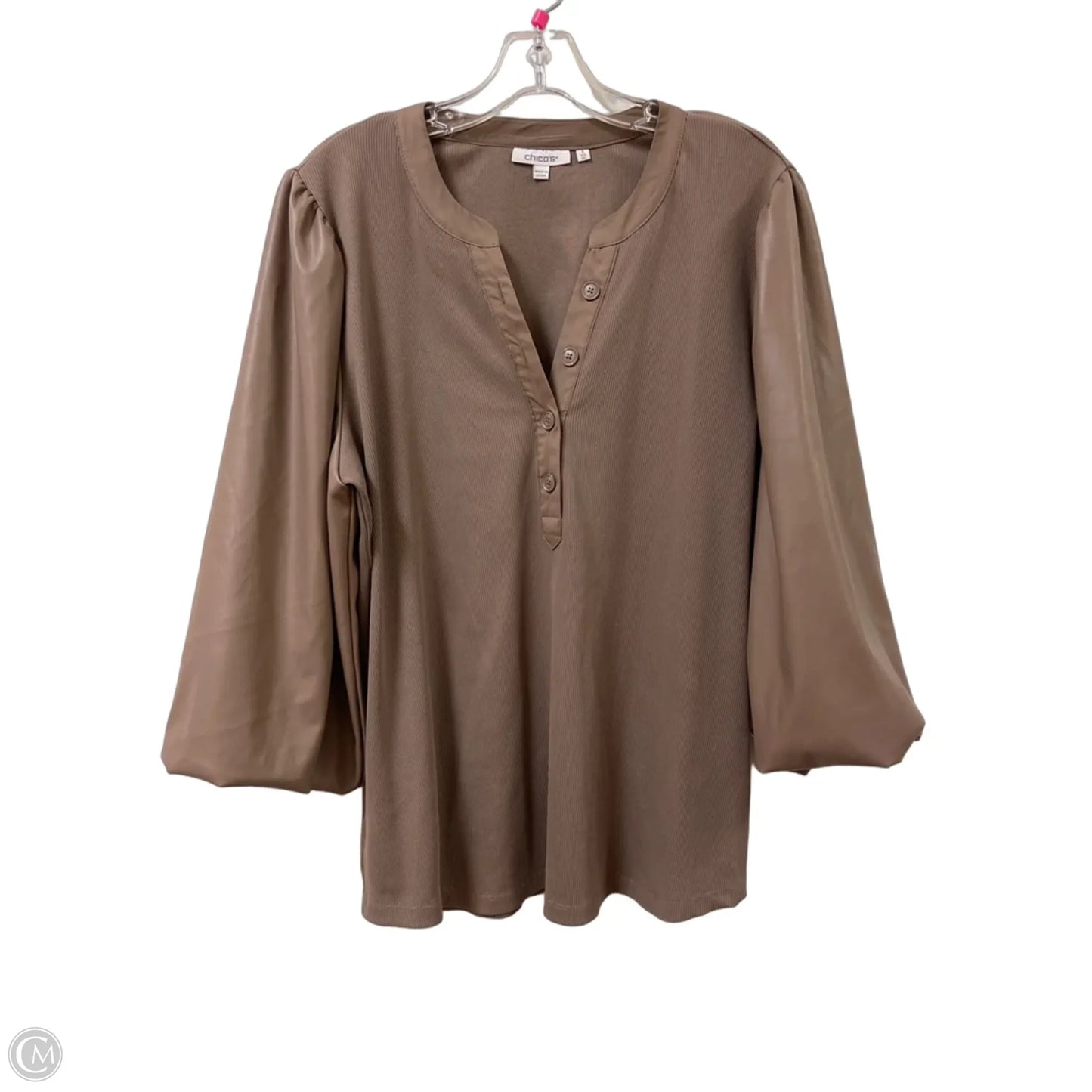 Top Long Sleeve By Chicos In Brown, Size: Xl