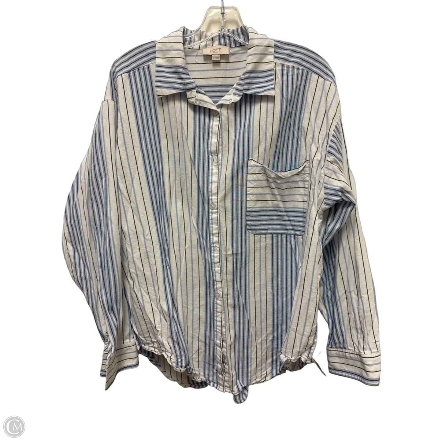 Blouse Long Sleeve By Loft In Blue & White, Size: L