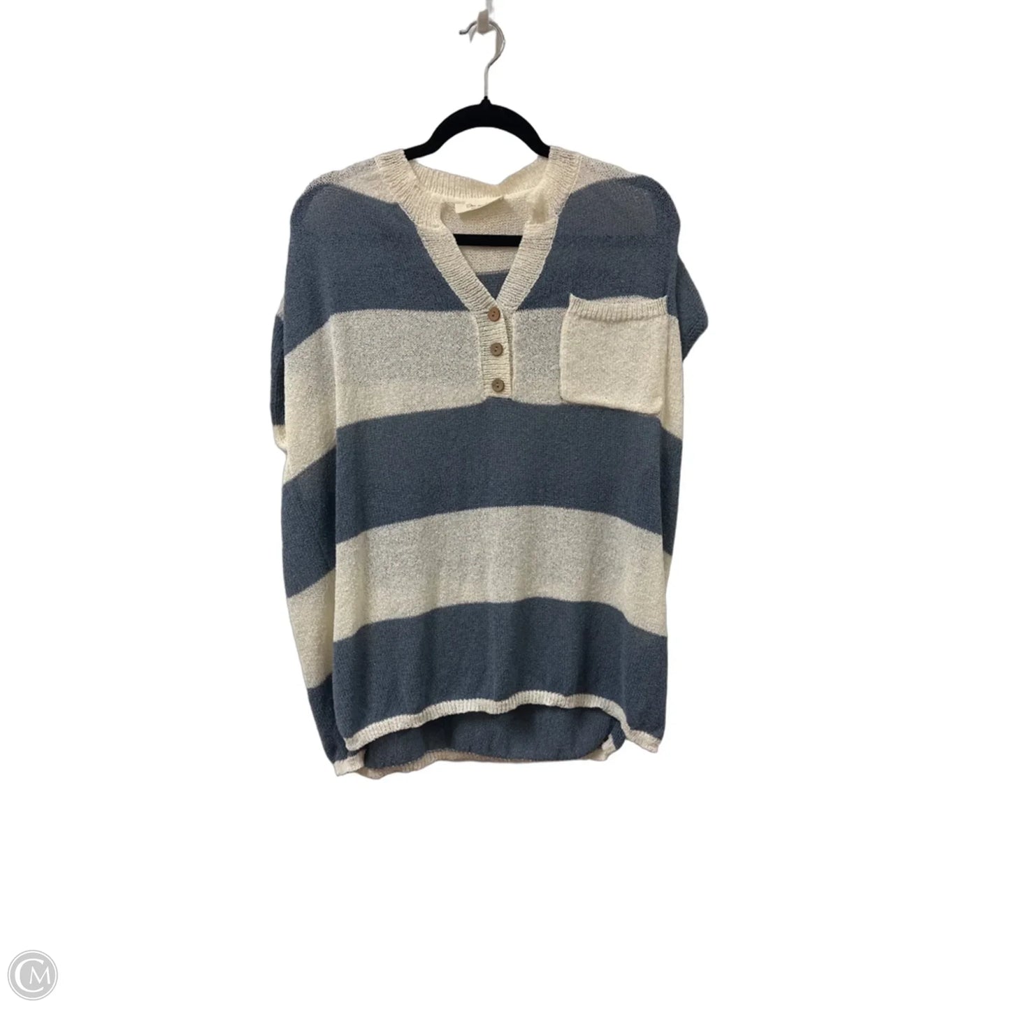 Top Short Sleeve By Doe & Rae In Blue & White, Size: L