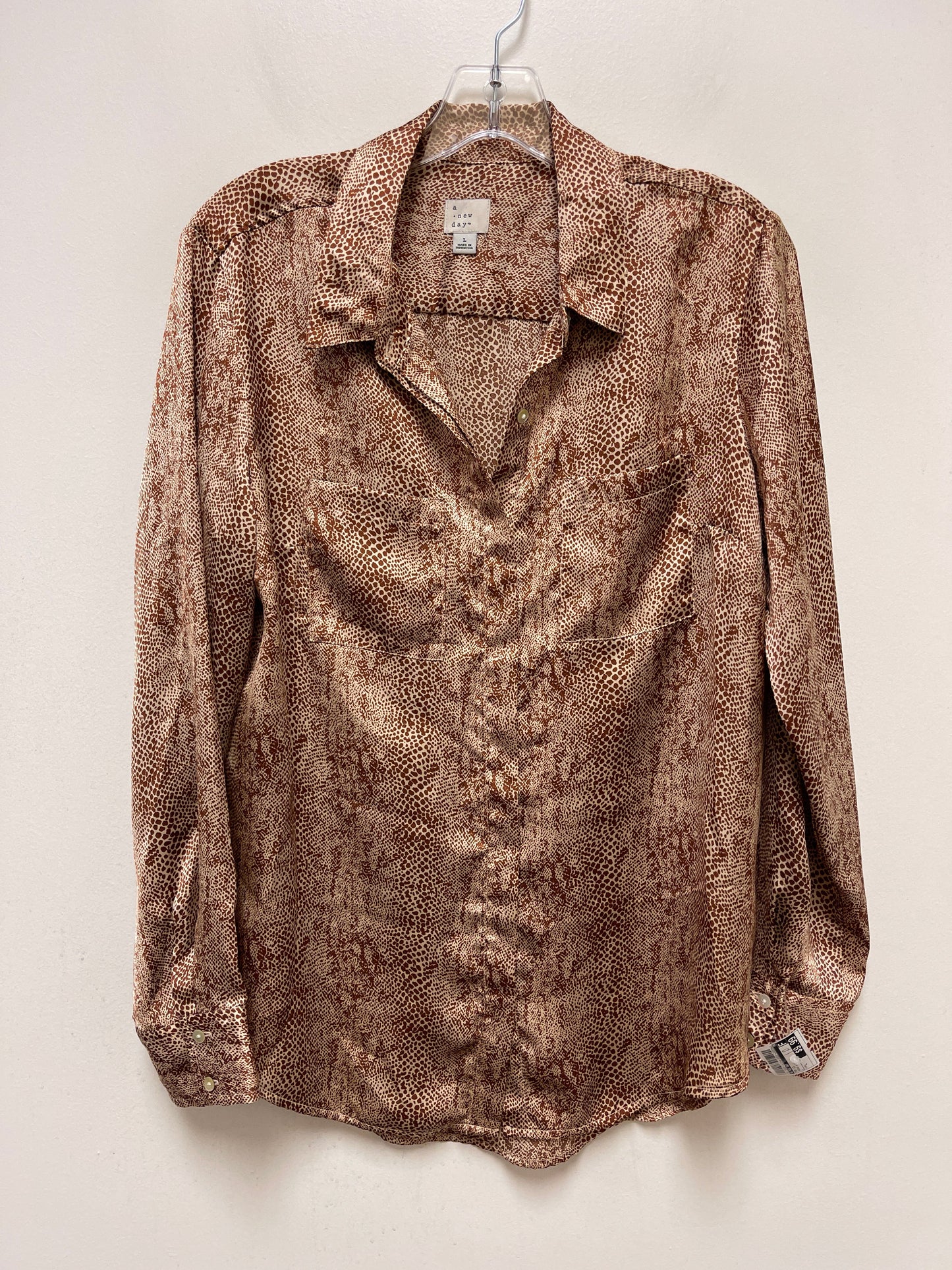 Brown & Cream Top Long Sleeve A New Day, Size L