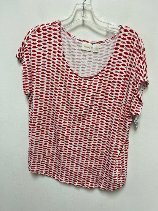 Red & White Top Short Sleeve Chicos, Size L