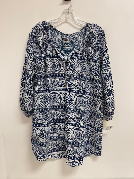 Top Long Sleeve By Mudpie In Blue & White, Size: L