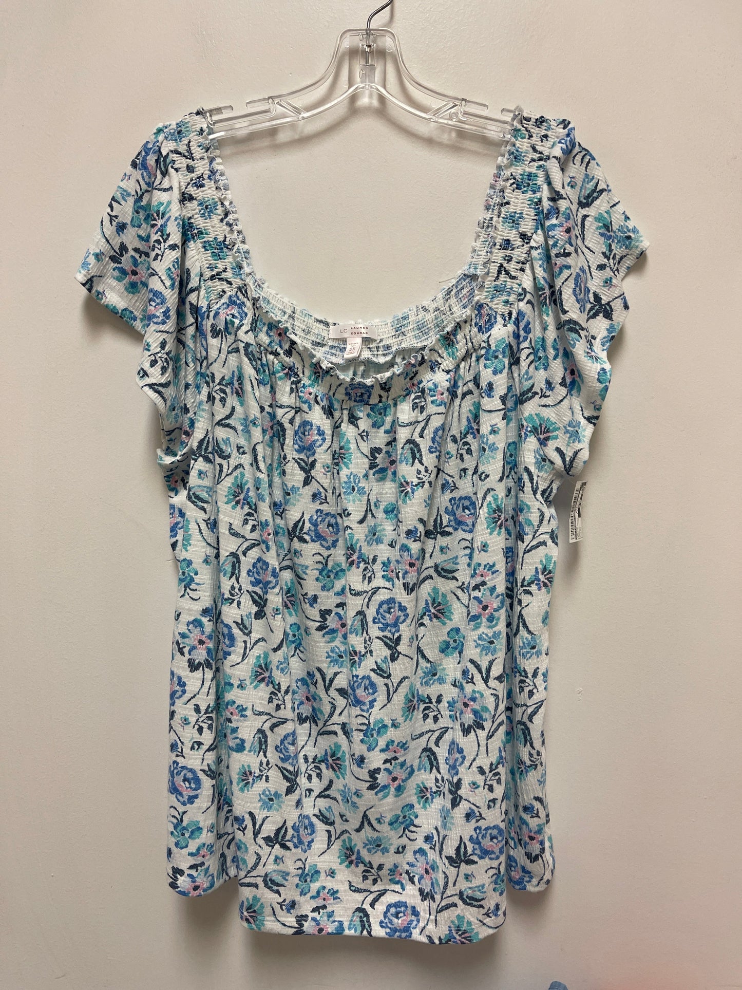 Top Short Sleeve By Lc Lauren Conrad In Blue & White, Size: 2x