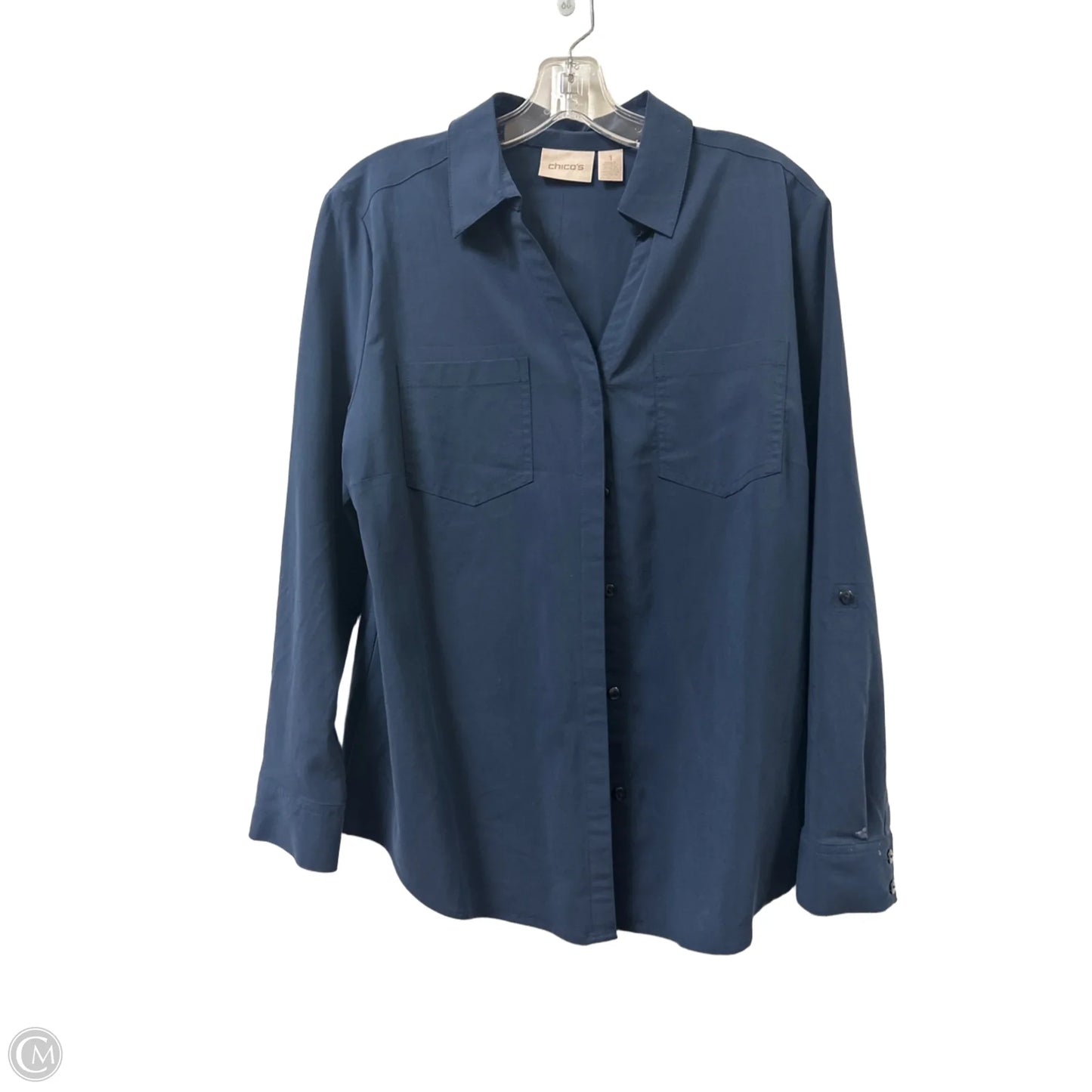Blouse Long Sleeve By Chicos In Navy, Size: M