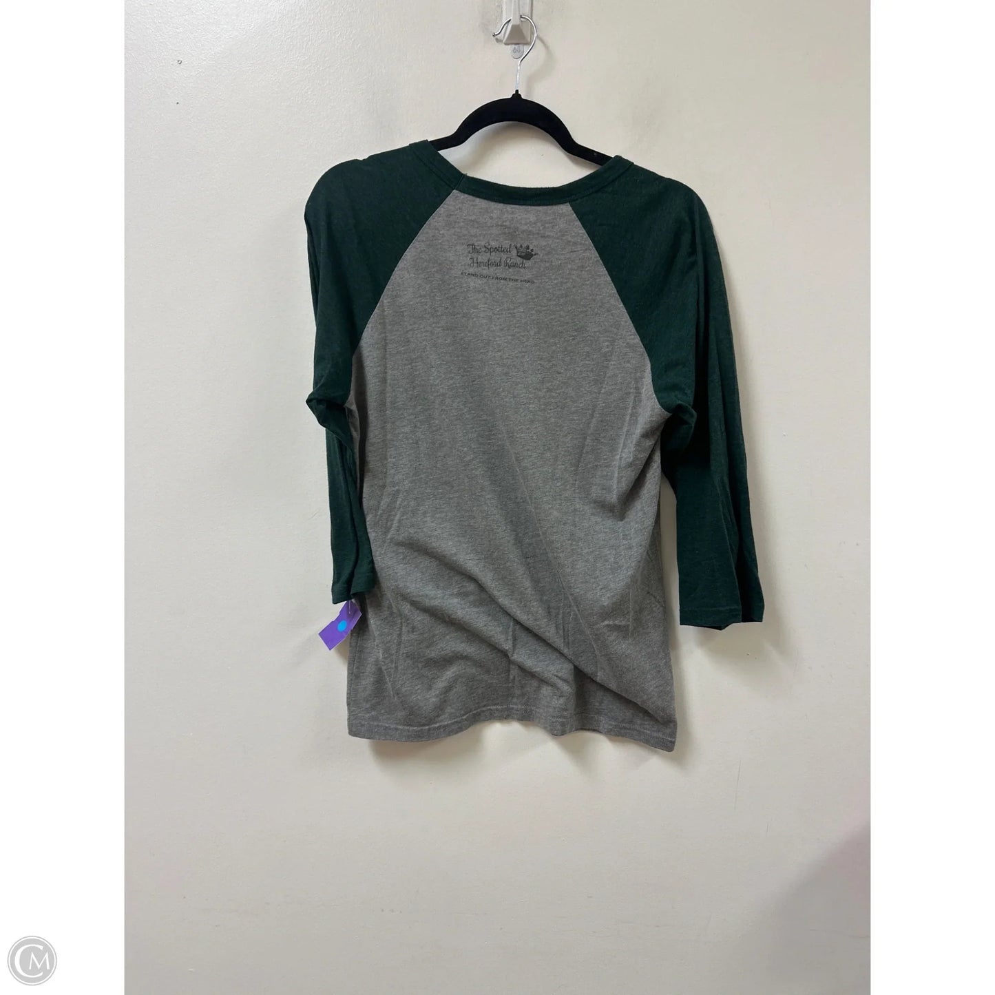 Top Long Sleeve By Bella + Canvas In Green & Grey, Size: M