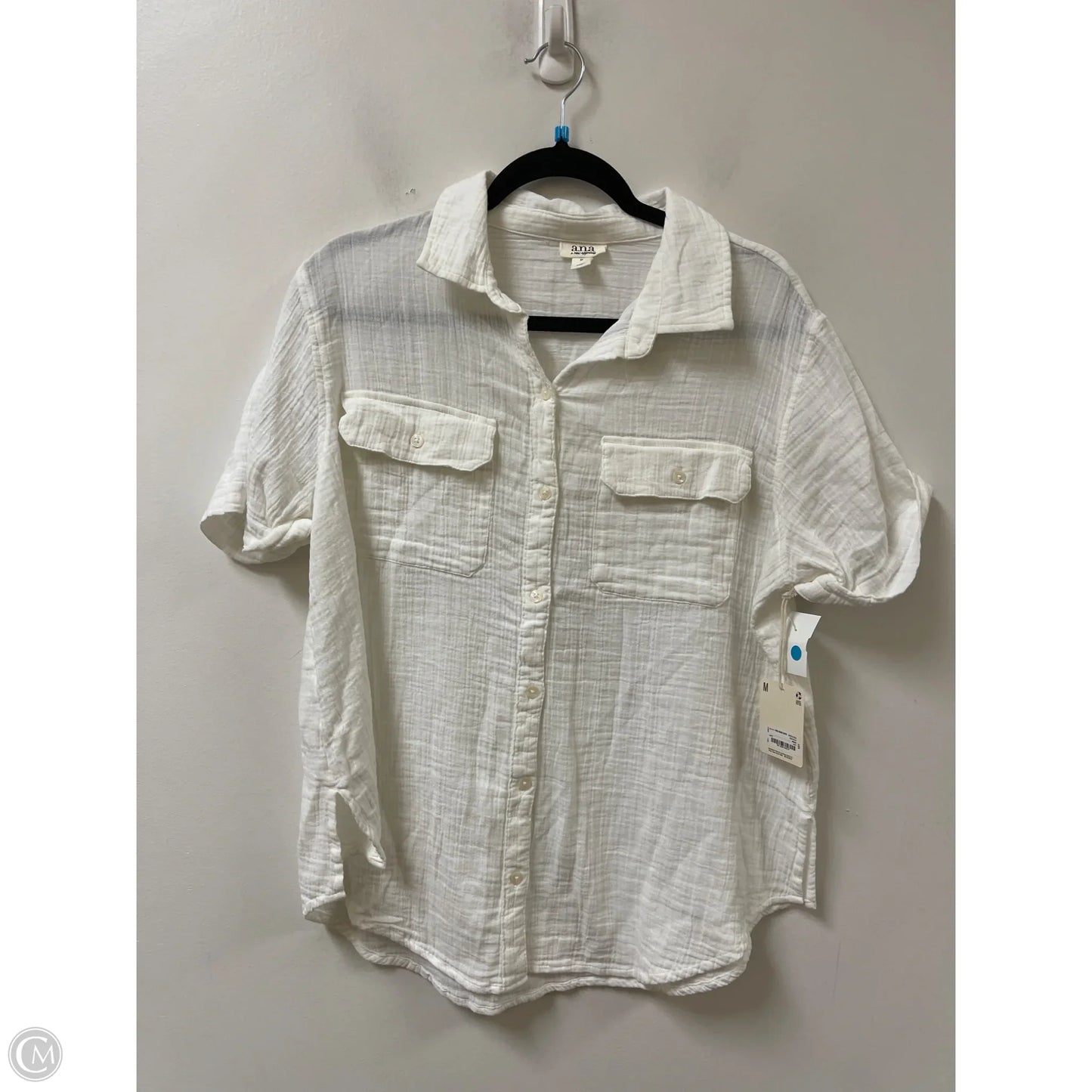 Blouse Short Sleeve By Ana In White, Size: M