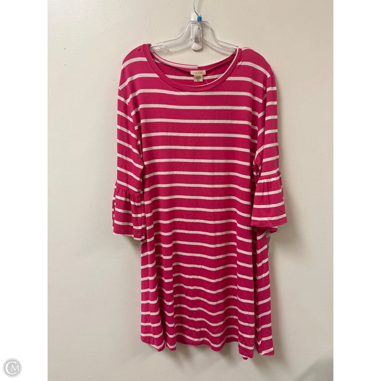 Dress Casual Short By Yelete In Pink & White, Size: 3x