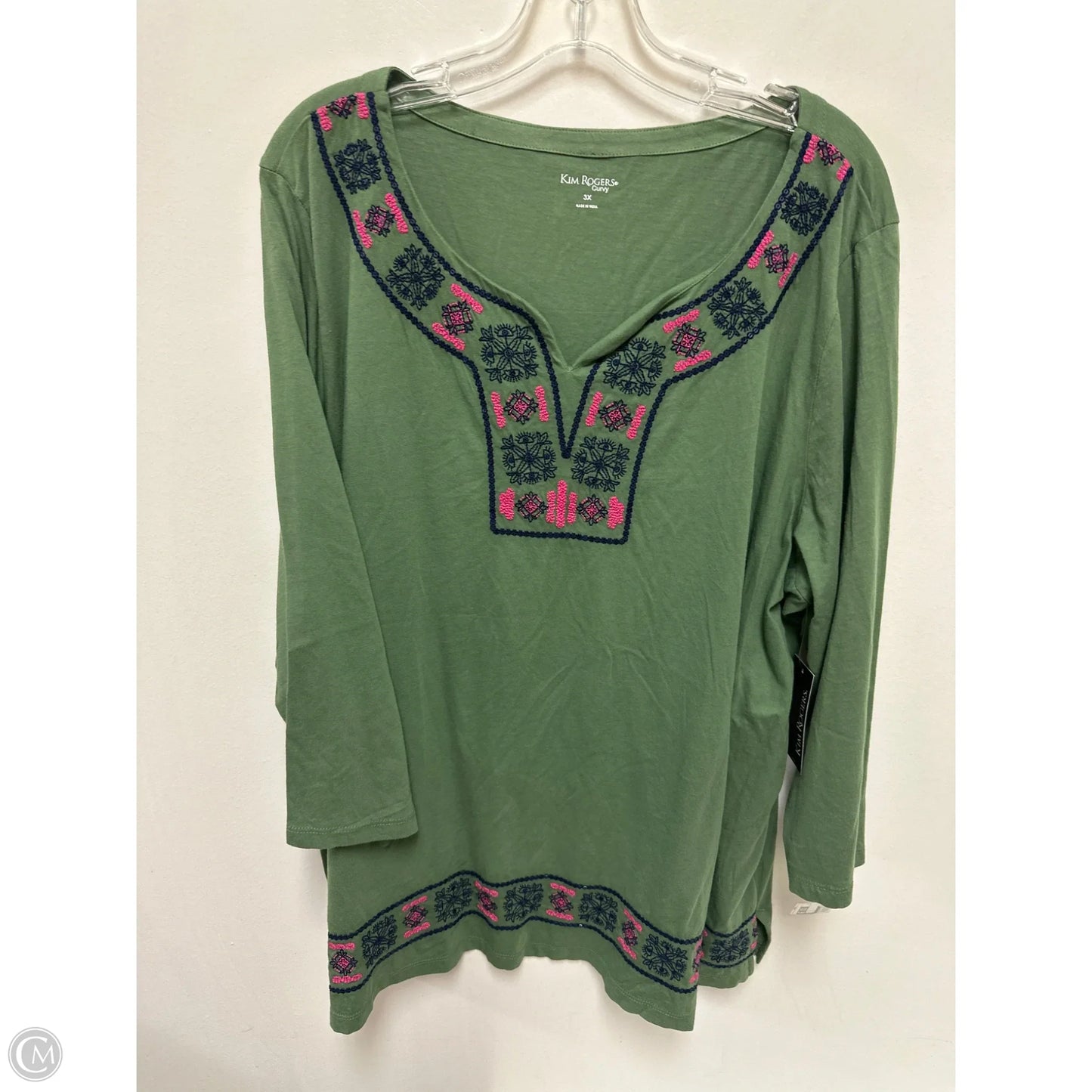 Top Long Sleeve By Kim Rogers In Green, Size: 3x