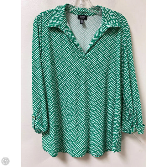 Top Long Sleeve By Jones New York In Green & White, Size: Xl
