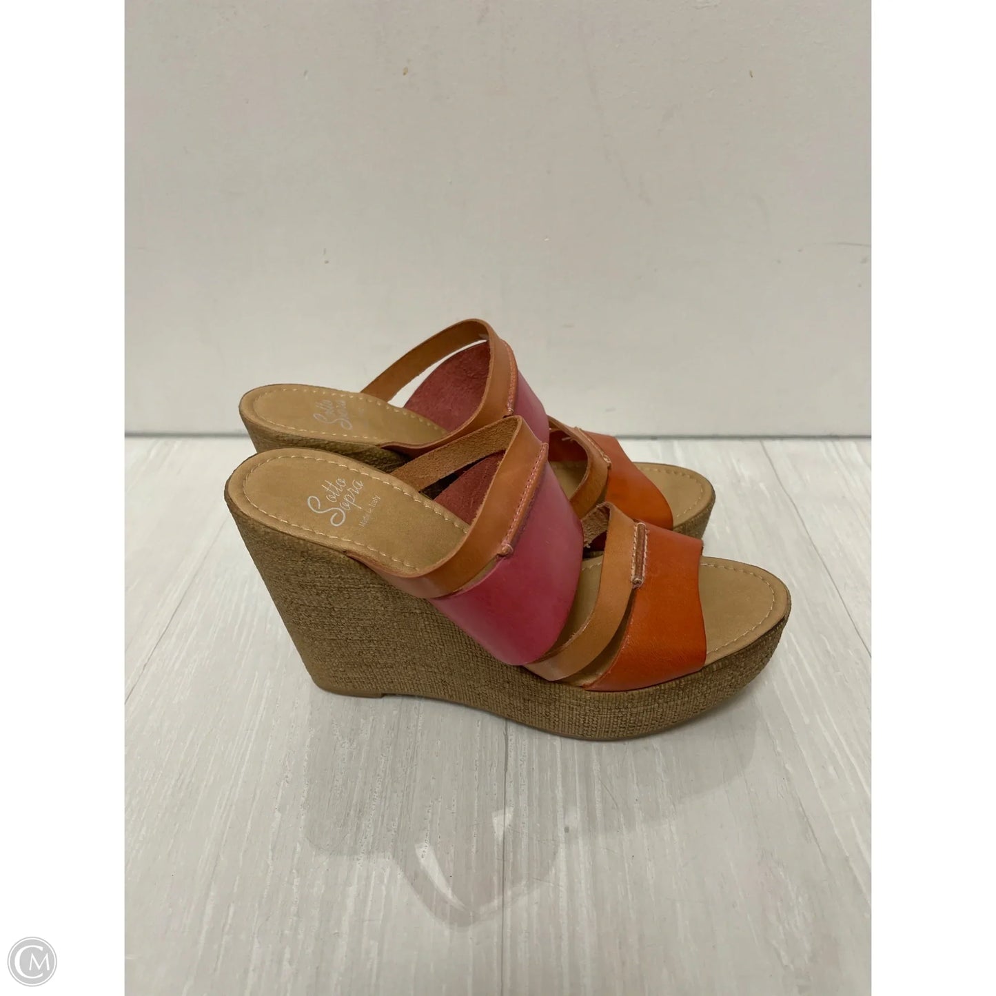 Sandals Heels Wedge By Clothes Mentor In Orange & Pink, Size: 7.5
