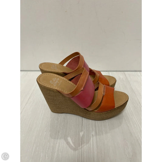 Sandals Heels Wedge By Clothes Mentor In Orange & Pink, Size: 7.5