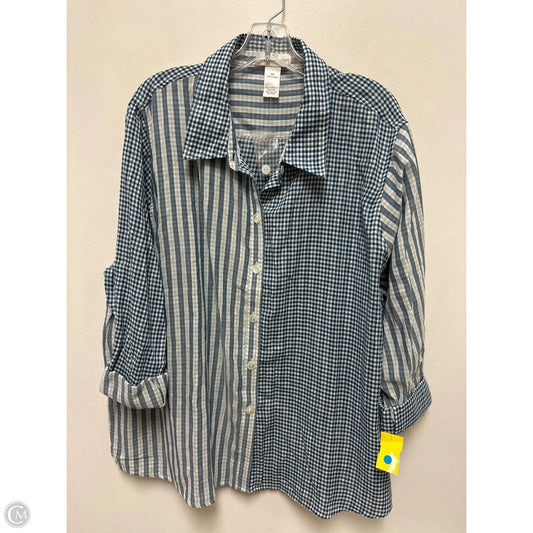Blouse Long Sleeve By Clothes Mentor In Blue & White, Size: 2x