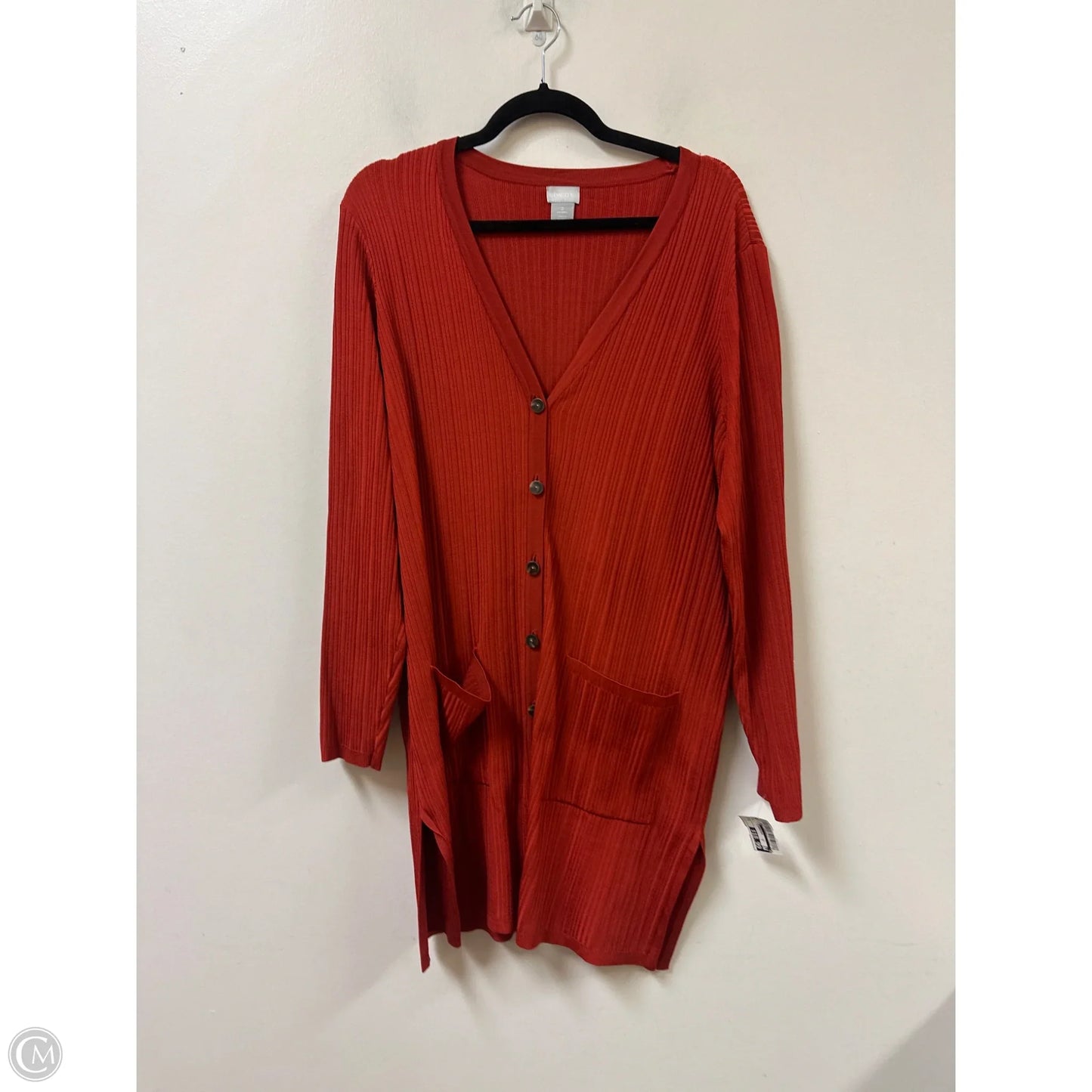 Sweater Cardigan By Chicos In Orange, Size: L