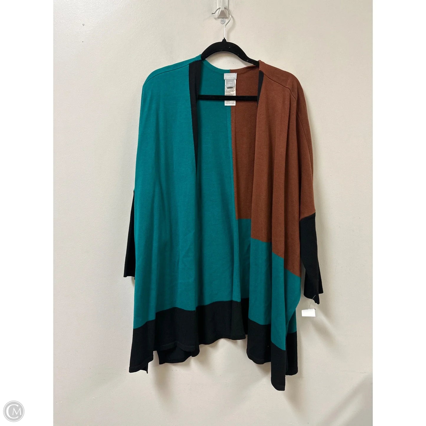 Sweater Cardigan By Chicos In Blue & Brown, Size: L