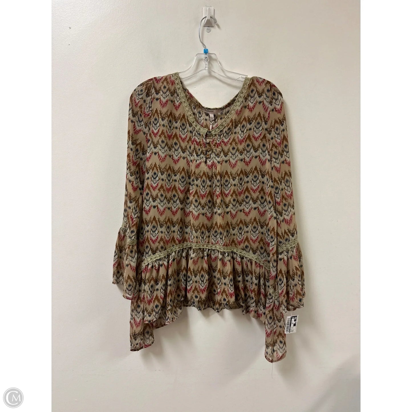 Top Long Sleeve By Blu Pepper In Brown & Red, Size: L