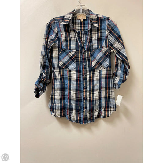 Blouse Long Sleeve By Skies Are Blue In Blue & White, Size: S