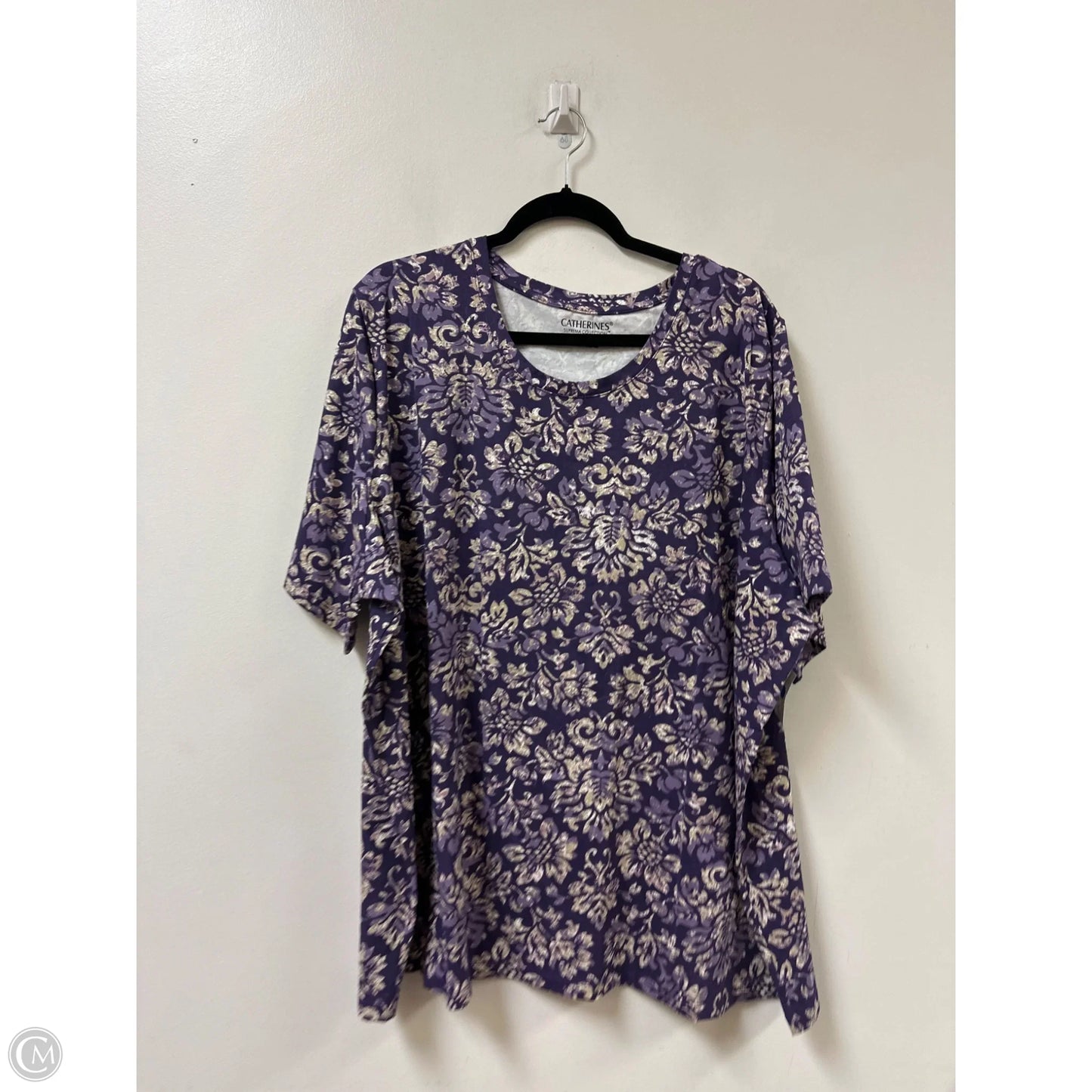 Top Short Sleeve By Catherines In Cream & Purple, Size: 3x