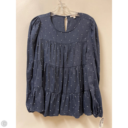 Top Long Sleeve By Blu Pepper In Blue & White, Size: L