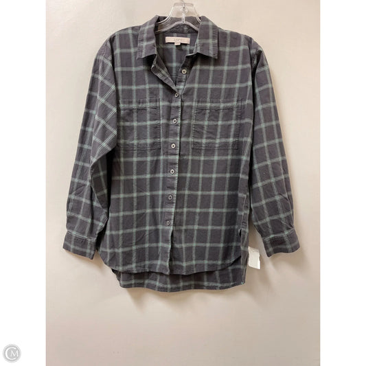 Blouse Long Sleeve By Loft In Green & Grey, Size: M