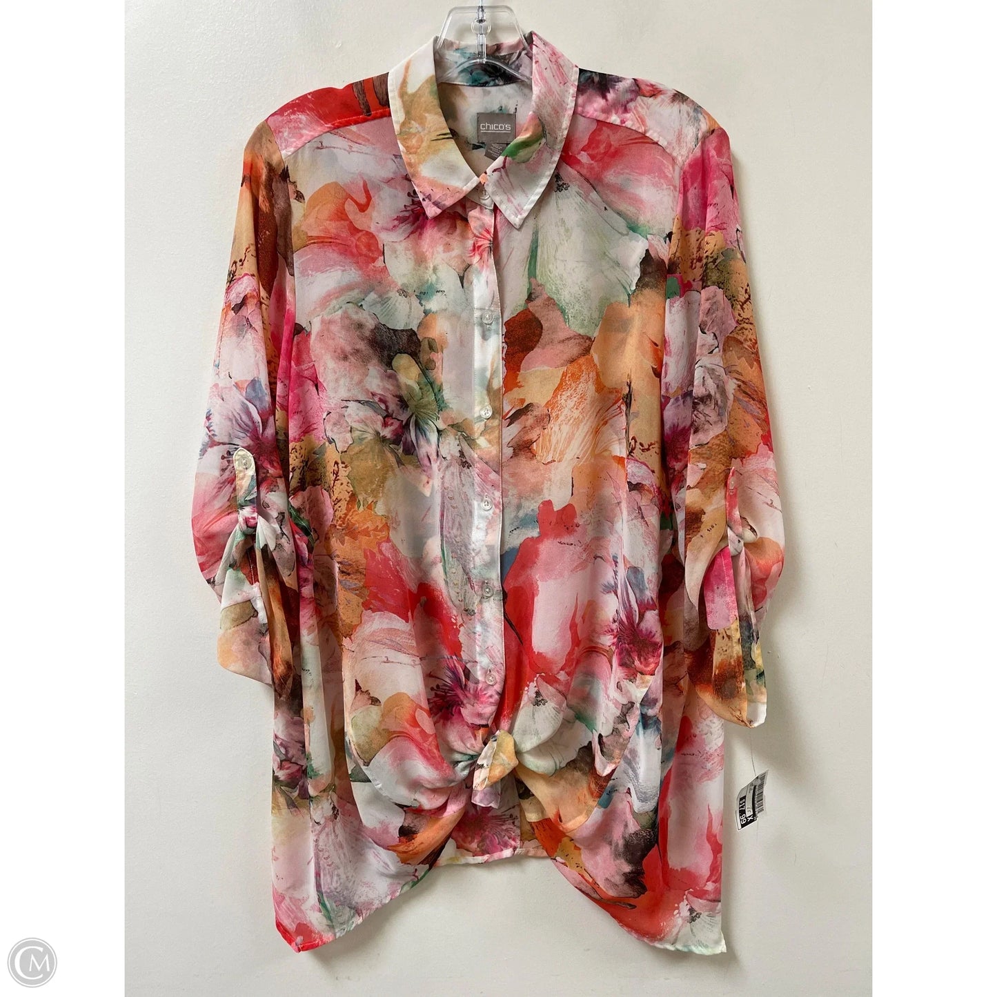 Blouse Long Sleeve By Chicos In Floral Print, Size: L