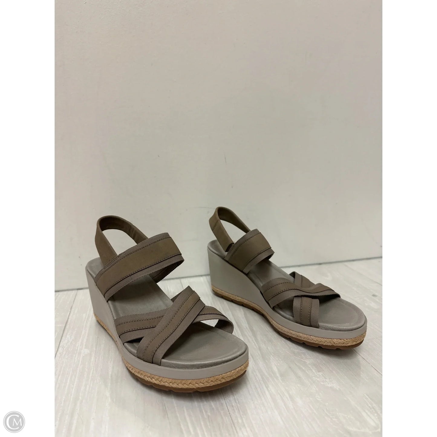 Sandals Heels Wedge By Merrell In Taupe, Size: 10