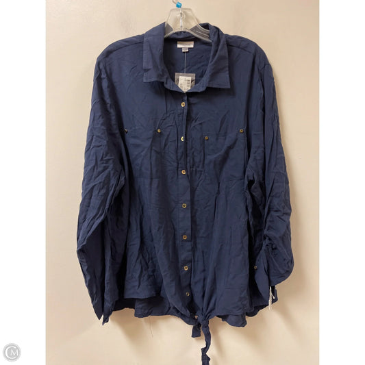 Blouse Long Sleeve By Avenue In Navy, Size: 3x
