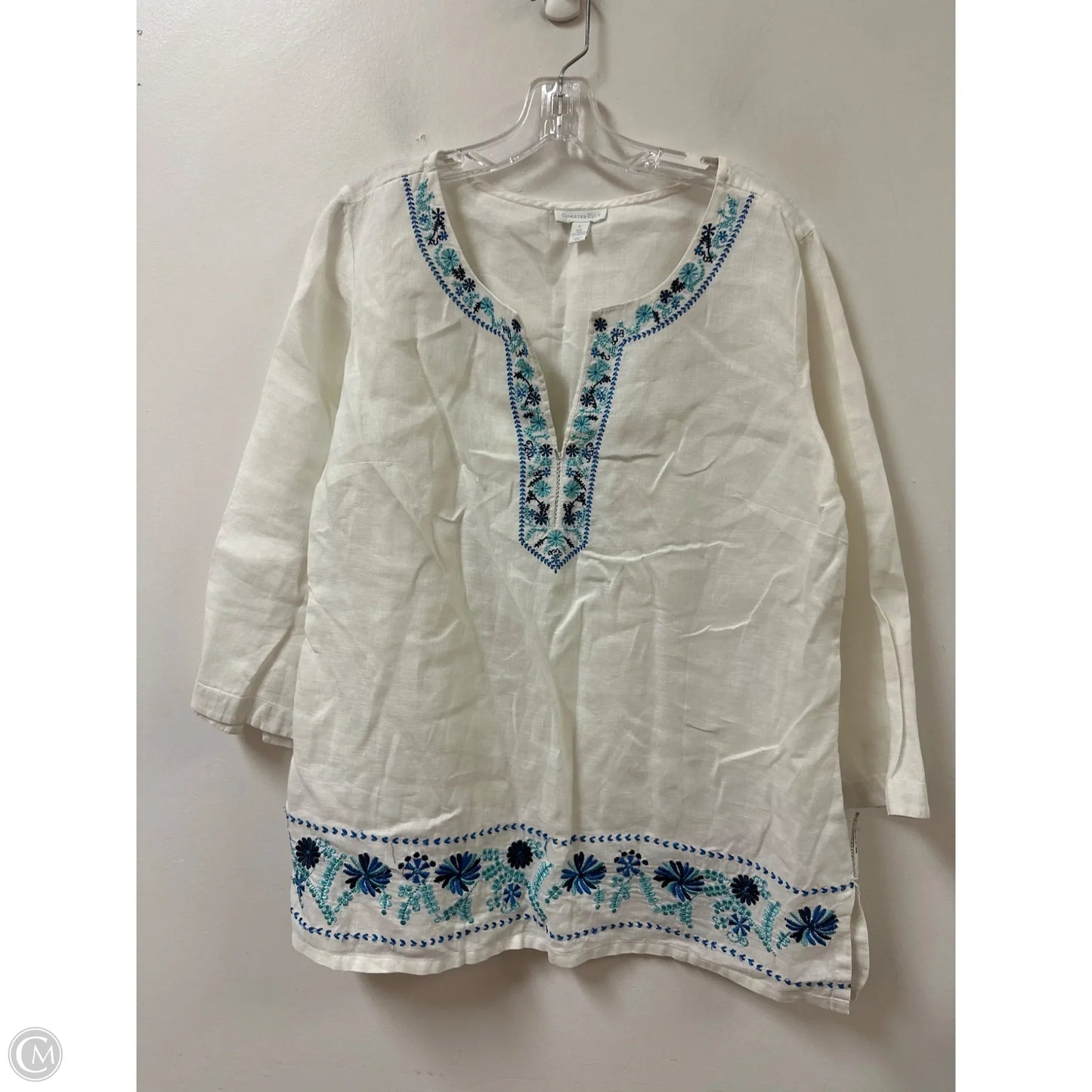Top Long Sleeve By Charter Club In Blue & White, Size: L