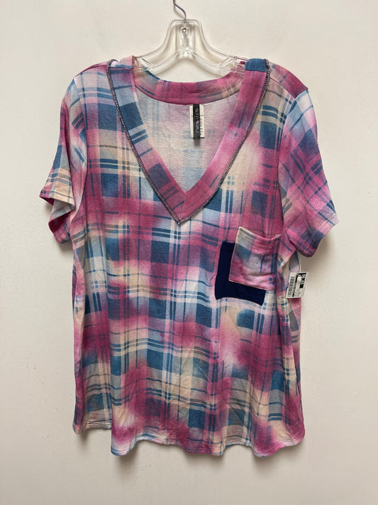 Blue & Pink Top Short Sleeve Clothes Mentor, Size 2x