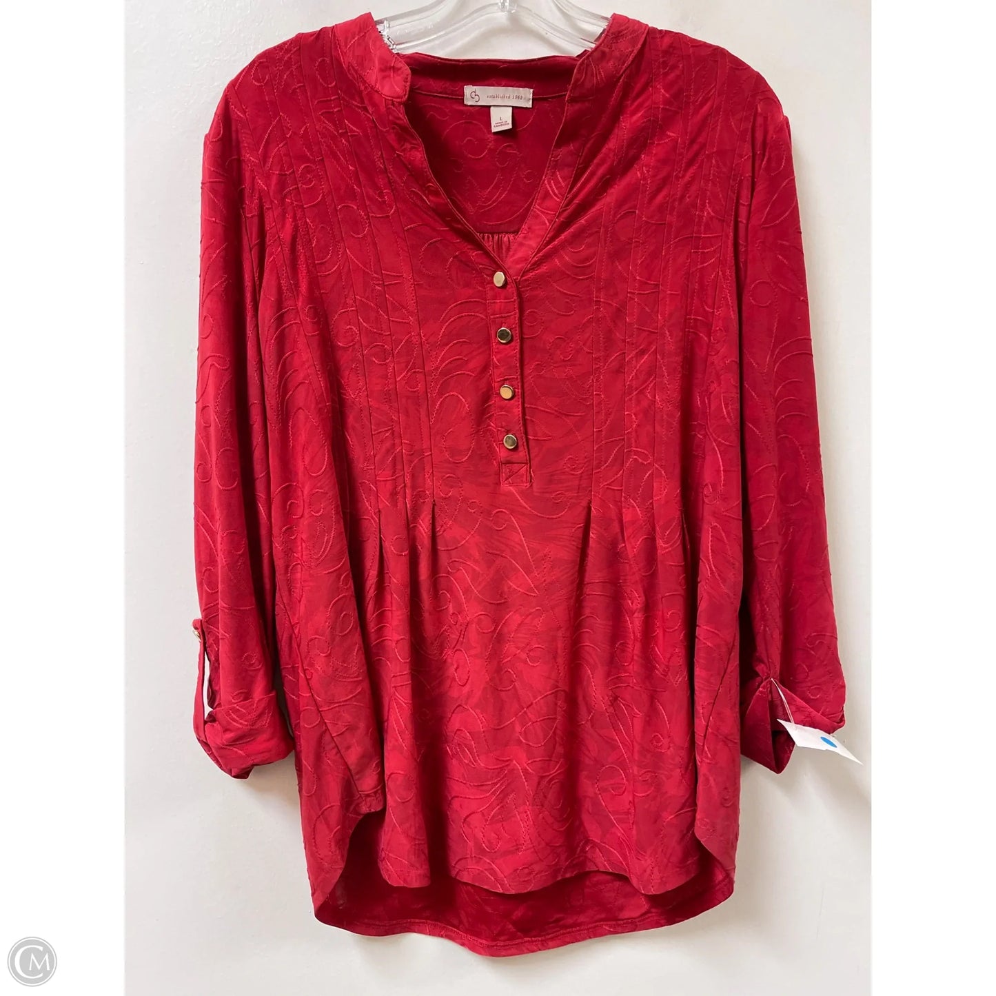 Blouse Long Sleeve By Dressbarn In Red, Size: L