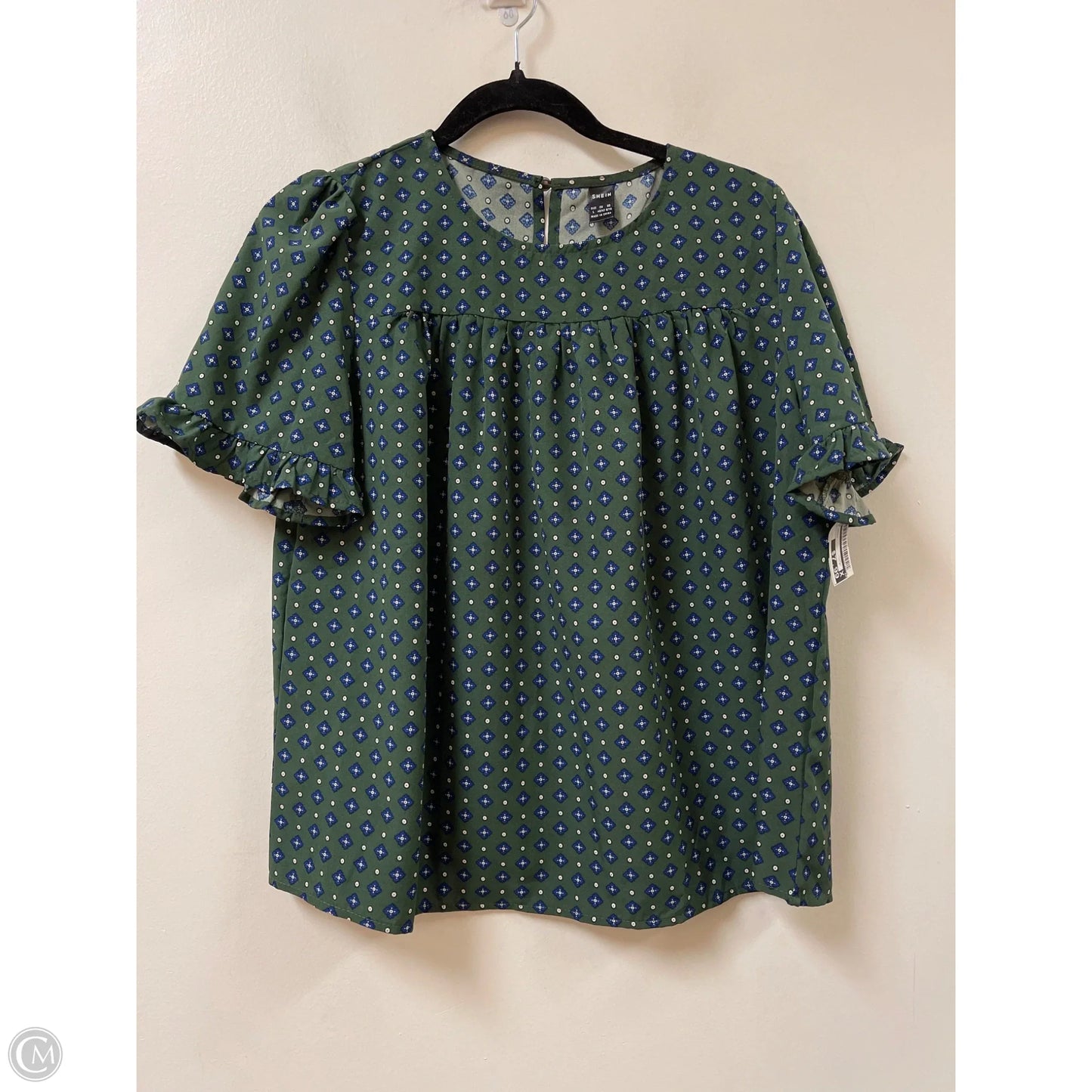 Top Short Sleeve By Shein In Blue & Green, Size: L