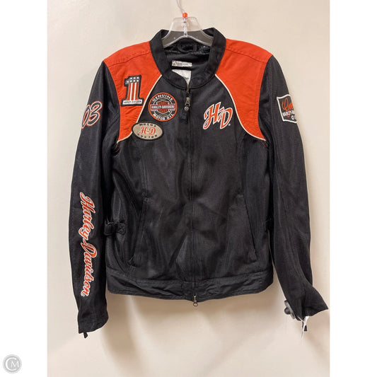 Jacket Moto By Harley Davidson In Black & Orange, Size: M