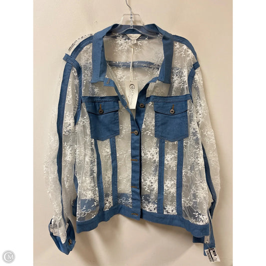 Blouse Long Sleeve By Cato In Blue & White, Size: 4x