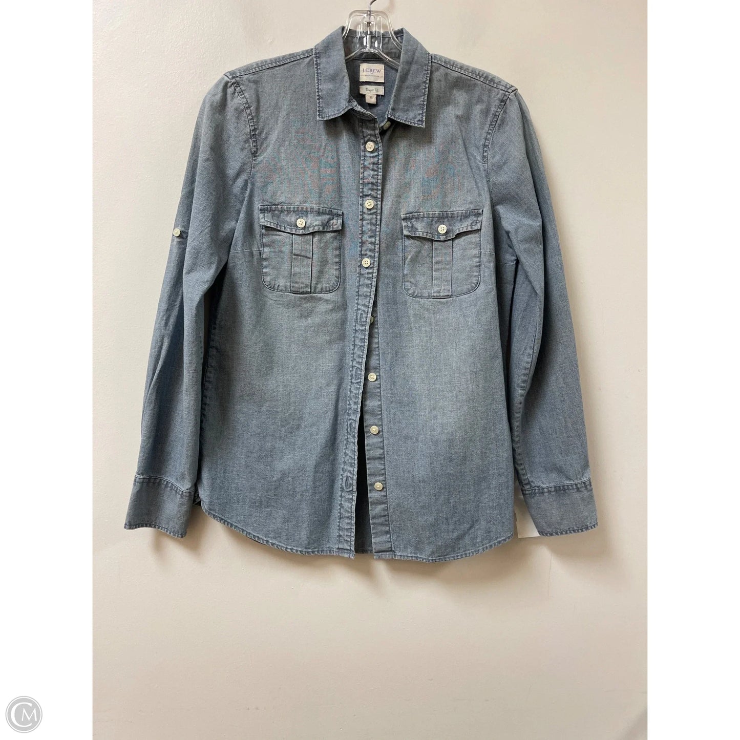 Blouse Long Sleeve By J. Crew In Blue Denim, Size: Xs