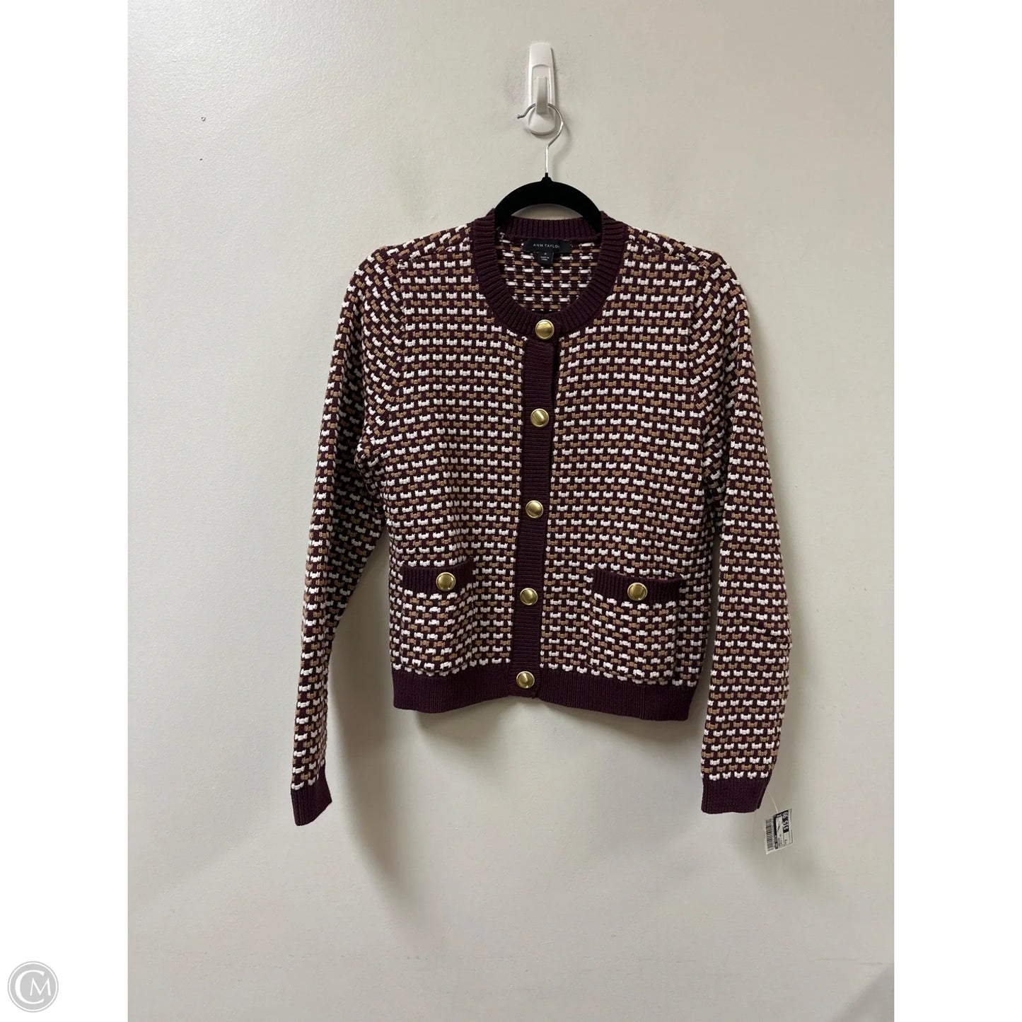 Cardigan By Ann Taylor In Purple & Tan, Size: M