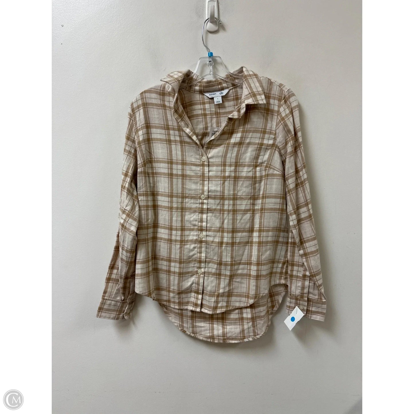 Blouse Long Sleeve By Old Navy In Brown & Cream, Size: S