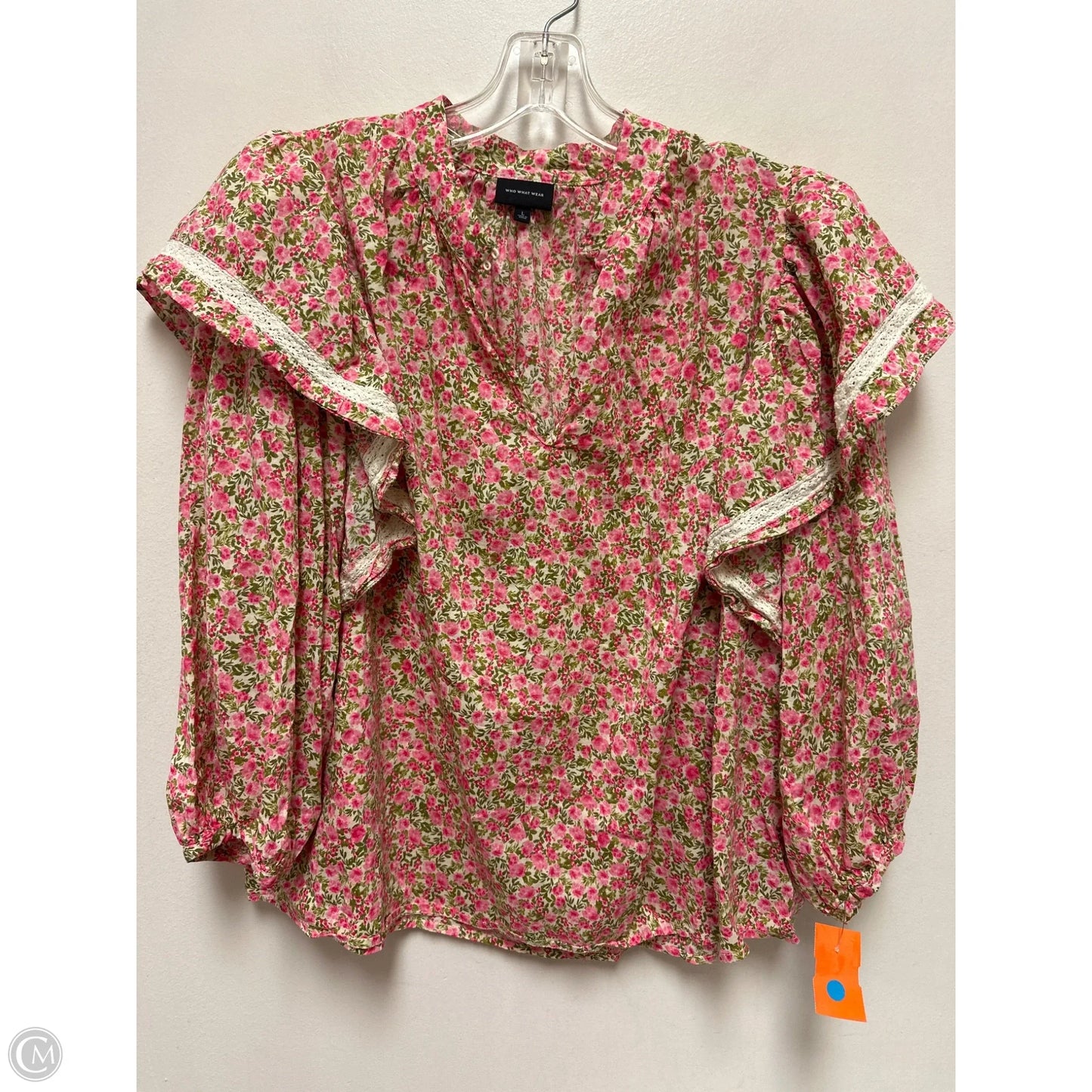 Top Long Sleeve By Who What Wear In Green & Pink, Size: L
