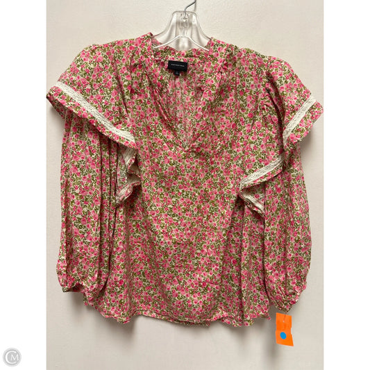 Top Long Sleeve By Who What Wear In Green & Pink, Size: L