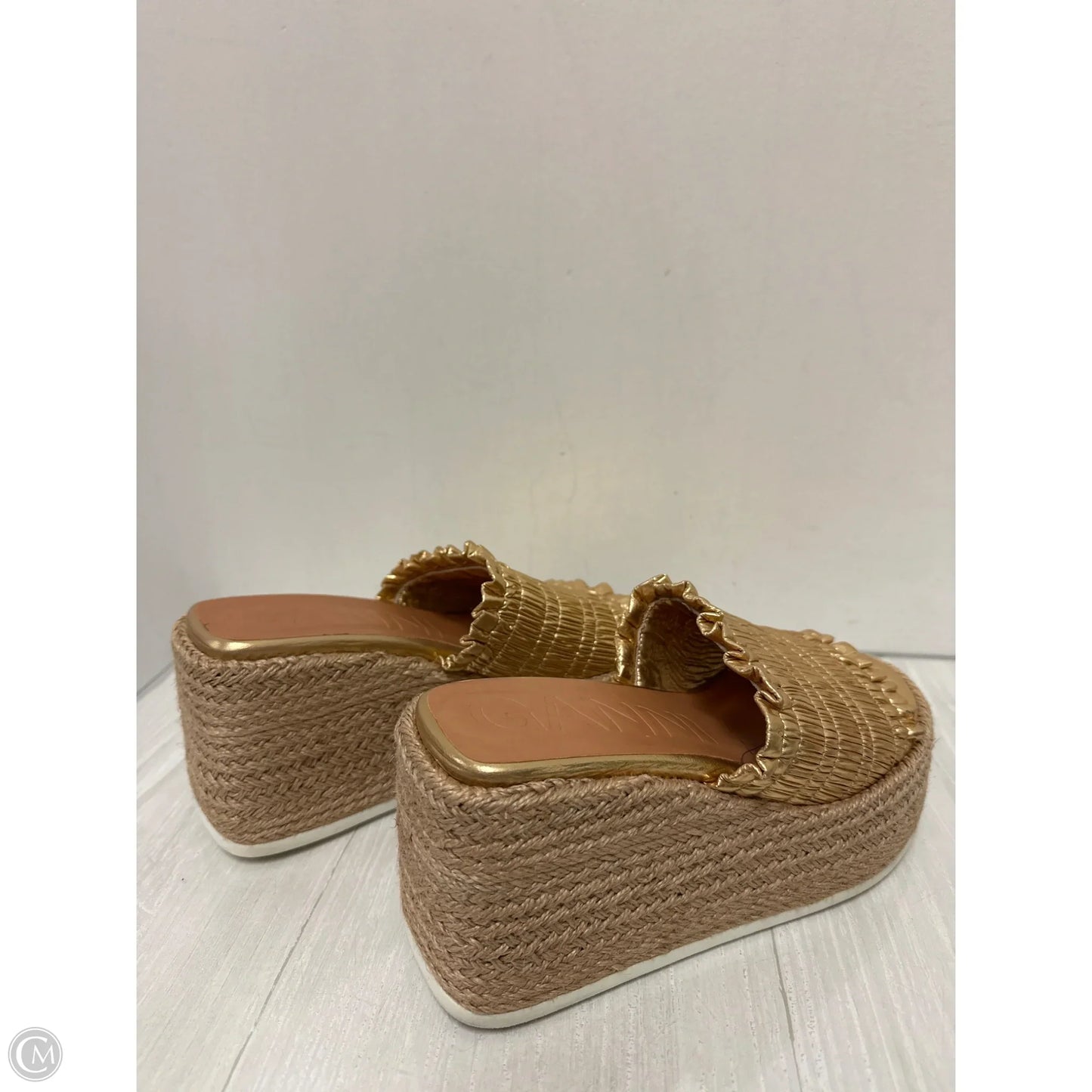 Shoes Heels Wedge By Ganni In Gold, Size: 6